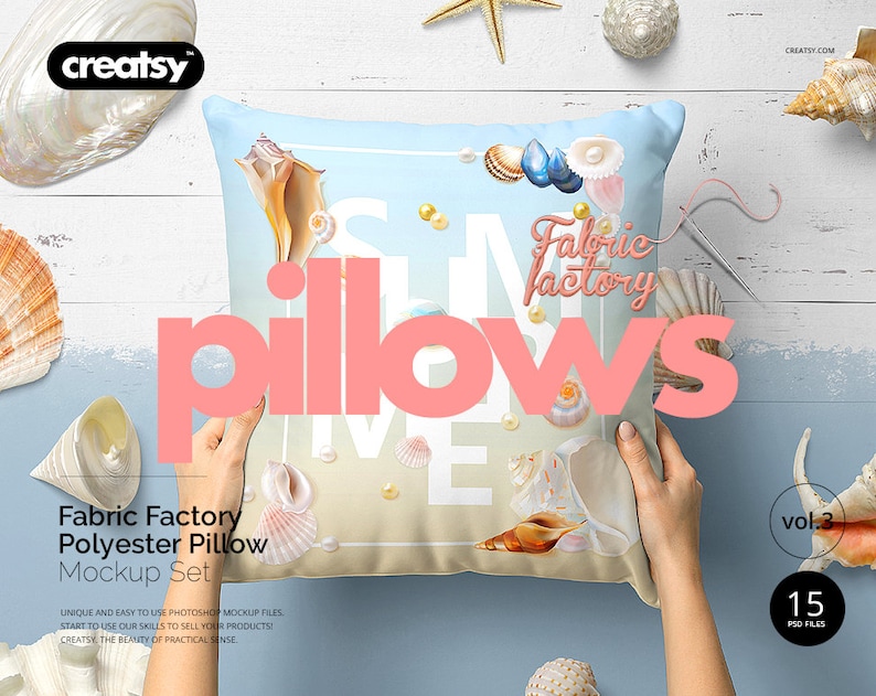 Fabric Factory vol.3: Polyester Throw Pillow Mockup Set, Custom Pillows, cover Template, Pillow In Hands Template, Personalized Pillow, PSD image 1