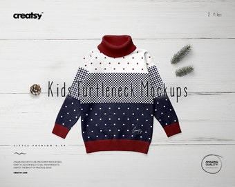 Kinder Rollkragen Mockup Set (Little Fashio Serie), Pullover Mockup, Pullover Tempalte