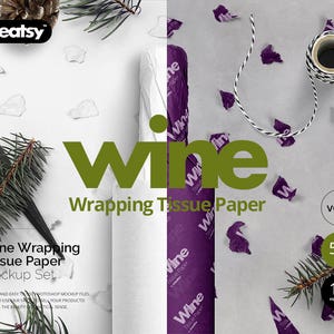 Wine Wrapping Tissue Paper Mockup Set, Wrapping Paper template, Custom Paper, Wine Packaging, Christmas Packaging, Wrapping Paper,PSD