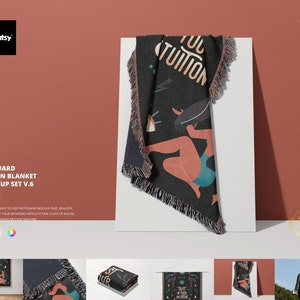 Jacquard Fringed Woven Throw Blanket Mockup Set v.6