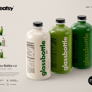 Glass Bottle Mockup Set v.2, Glass Bottle Template, Personalized Bottle,