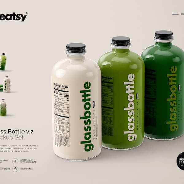 Glass Bottle Mockup Set v.2, Glass Bottle Template, Personalized Bottle,