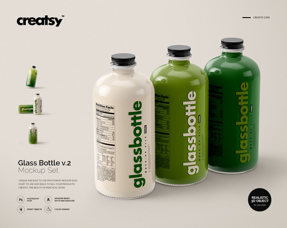 Glass Bottle Mockup Set v.2, Glass Bottle Template, Personalized Bottle,