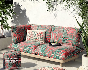 Patio Sofa and Cushions Outdoor Scene Mockup