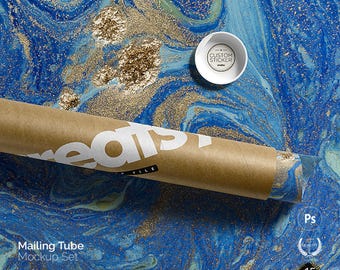 Mailing Tube Mockup Set Kraft Karton Poster Rolle Verpackung PSD Template