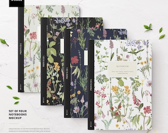 Set van 4 notebooks, mockup