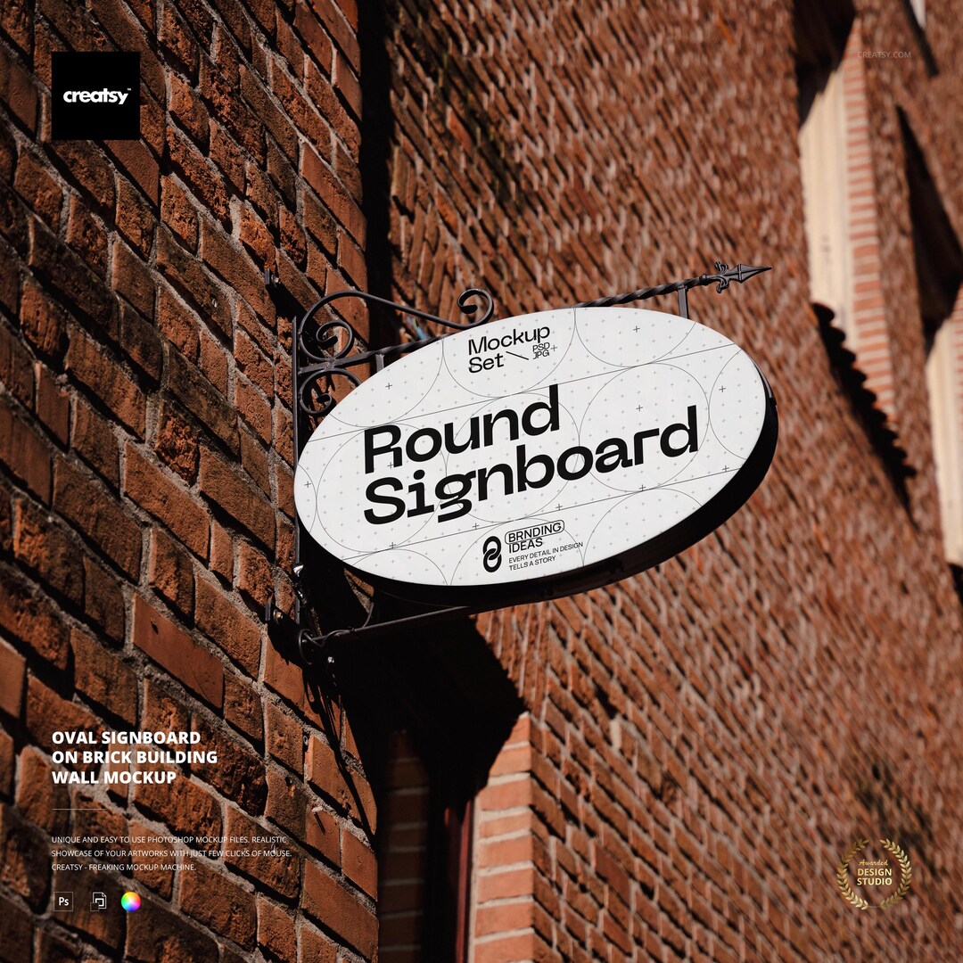 Oval Signboard on Brick Building Wall Mockup - Etsy