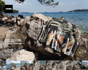 Juego de maquetas de toallas de playa tipo gofre - Costa de Croacia