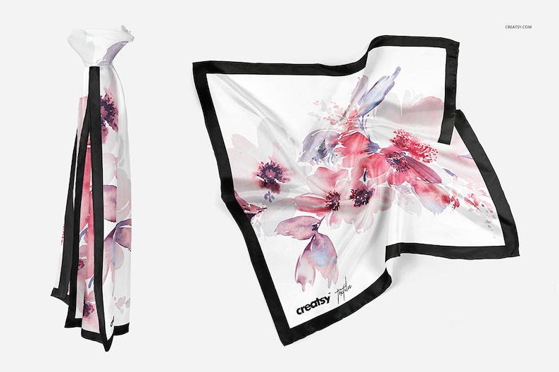 Download Silk Scarf Mockup Set Mockup Scarf Template Rolled Hem ...