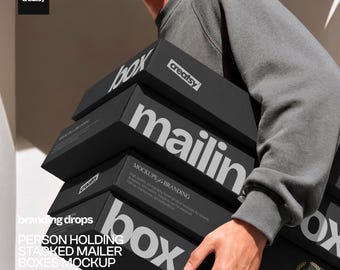 Person Holding Stacked Mailer Boxes PSD Mockup for Packaging Branding