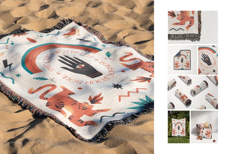 Jacquard Fringed Woven Throw Blanket Mockup Bundle Etsy