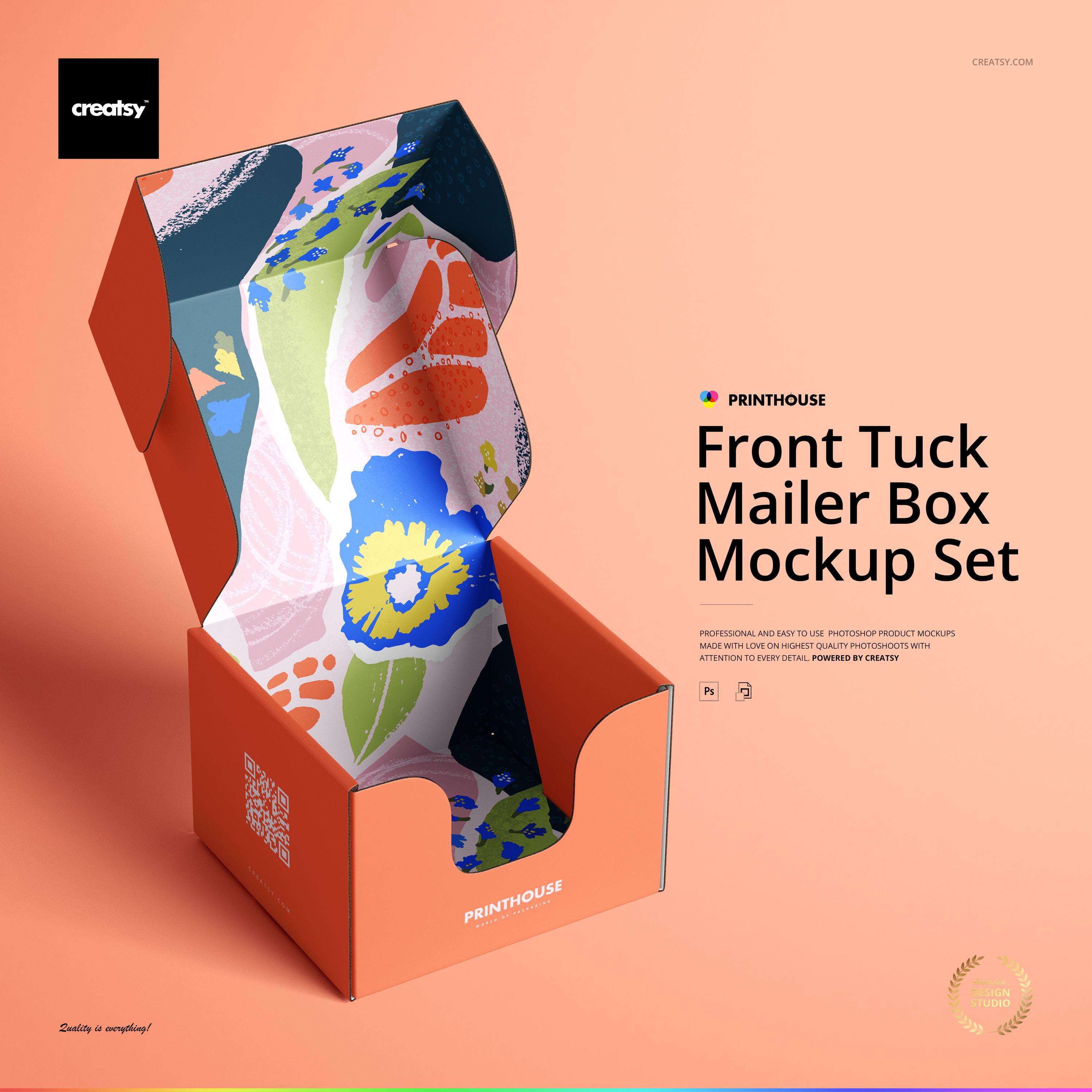 Front Tuck Mailer Box Mockup Set 01, PSD Smart Object Packaging ...