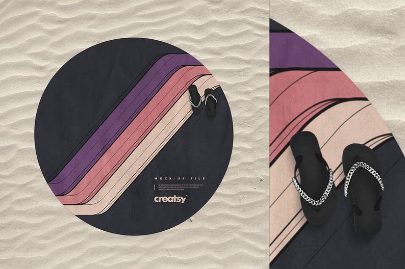 Download Round Beach Towel 2 Mockup Round Beach Towel On Sand ...