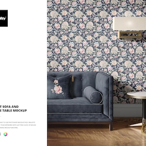 Velvet Sofa and Coffee Table Mockup