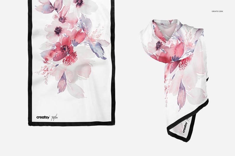 Download Silk Scarf Mockup Set Mockup Scarf Template Rolled Hem ...