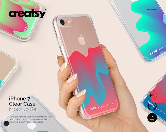 Download Iphone 7 Clear Case Mockup Set Clear Iphone Case In Hand Etsy