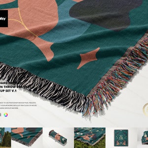 Jacquard Fringed Woven Throw Blanket Mockup Set v.1