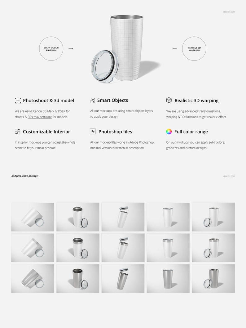 20oz Stainless Steel Vacuum Insulated Tumbler Mockup Set, Tumbler ...