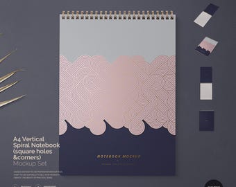 A4 Spiral Notebook Mockup Set: Customizable PSD Template