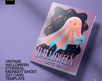 Vintage Halloween Ethereal Ghost 5x7 Folded Card PSD Template