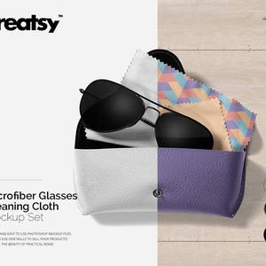 Microfiber Glasses Cleaning Cloth Mockup Set, Microfiber Cleaning Cloth Template, Custom Microfiber,  Cleaning Fabric, PSD