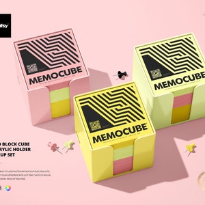 Memo Block Cube in Acrylic Holder Mockup Set