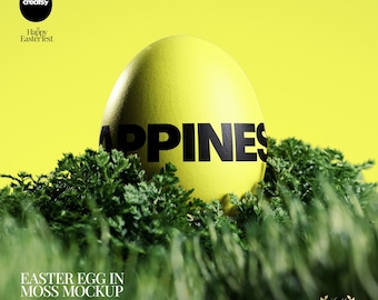 Easter Egg in Moss PSD Mockup with Editable Color and Artwork