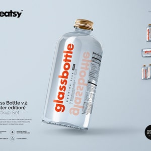Glass Bottle Mockup Set v.2 (water edition), Bottle Mockup, Bottle Tempalte, Custom Label
