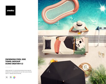 Swimming Pool Side Towel Mockup Scene Creator v.2