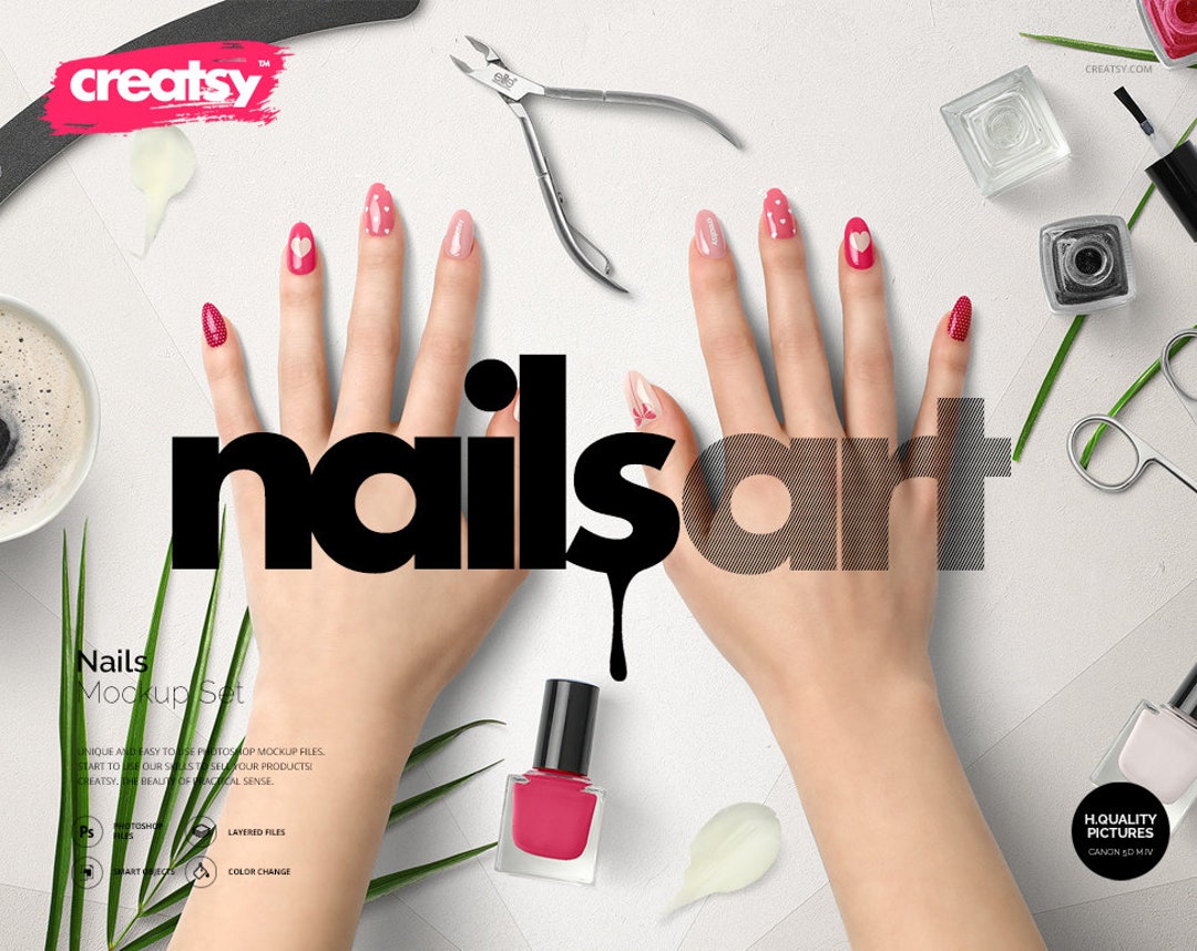 Nails Mockup Set, Nails Art Template, Hand Nails, Feet Nails, Manicure Mockup, French Manicure