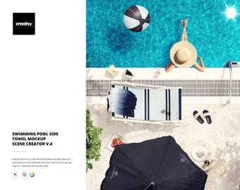 Swimming Pool Side Towel Mockup Scene Creator v.4