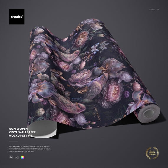 Non-woven Vinyl Wallpaper Mockup Set v.5, Editable Pattern Display Template, Digital PSD Files