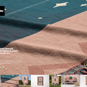 Jacquard Fringed Woven Throw Blanket Mockup Set v.3
