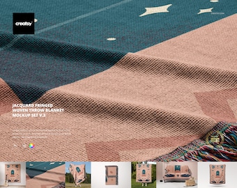 Jacquard Fringed Woven Throw Blanket Mockup Set v.3
