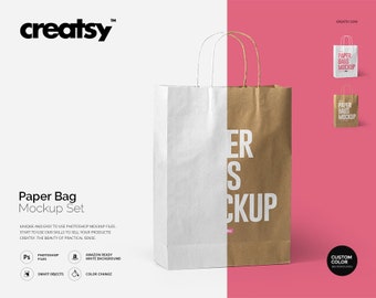 Paper Bag Mockup Set, Paper Bag Template, Craft Paper, Kraft Paper Bag, Custom Bag, Personalized Paper Bag, Paper Bags Templates,