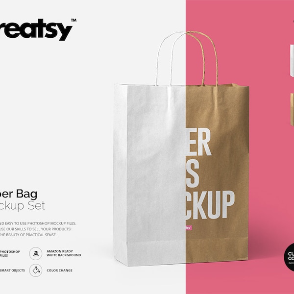 Paper Bag Mockup Set, Paper Bag Template, Craft Paper, Kraft Paper Bag, Custom Bag, Personalized Paper Bag, Paper Bags Templates,