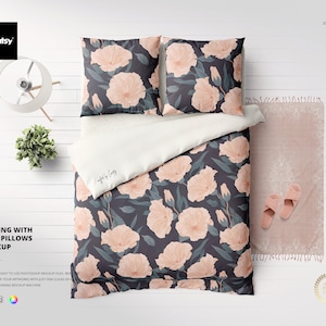 Bedding Mockup with Euro Pillows, Double Bed Set, Bed Template, Pillow Mockup, Bedclothing, bedclothes Duvet, Comforter Mockup, Sheet Mockup
