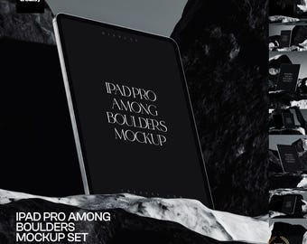 iPad Pro Screen PSD Mockup Set Among Boulders for App and Website Designs