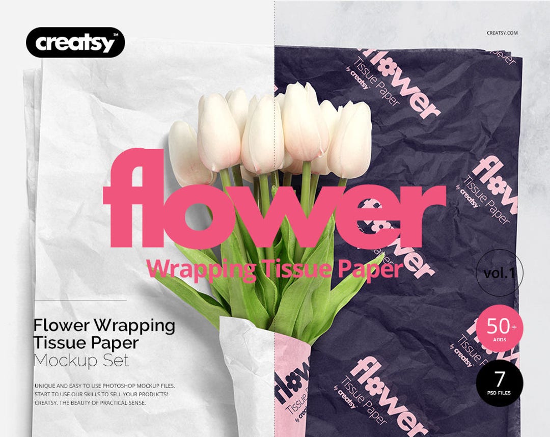 Flower Wrapping Tissue Paper Mockup Set, Custom Paper, Kraft Paper