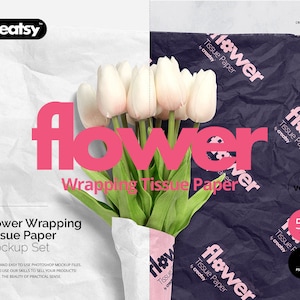 Set di mockup di carta velina per avvolgimento di fiori, carta personalizzata, carta Kraft, rotolo di carta, modello personalizzato