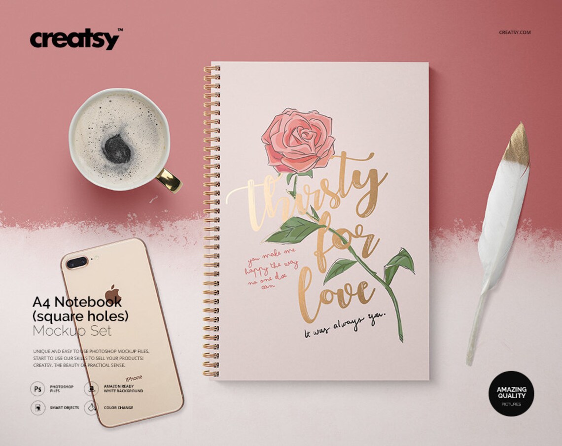 A4 Notebook Mockup Set square holes Notebook template | Etsy