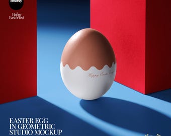Easter Egg Geometric Studio PSD Mockup with Editable Walls and Floor