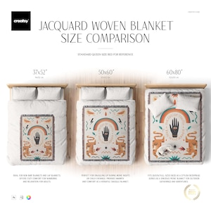 Jacquard gewebte Decke und Bettwäsche Boho Scene & Größenvergleich Mockup Set Bild 1
