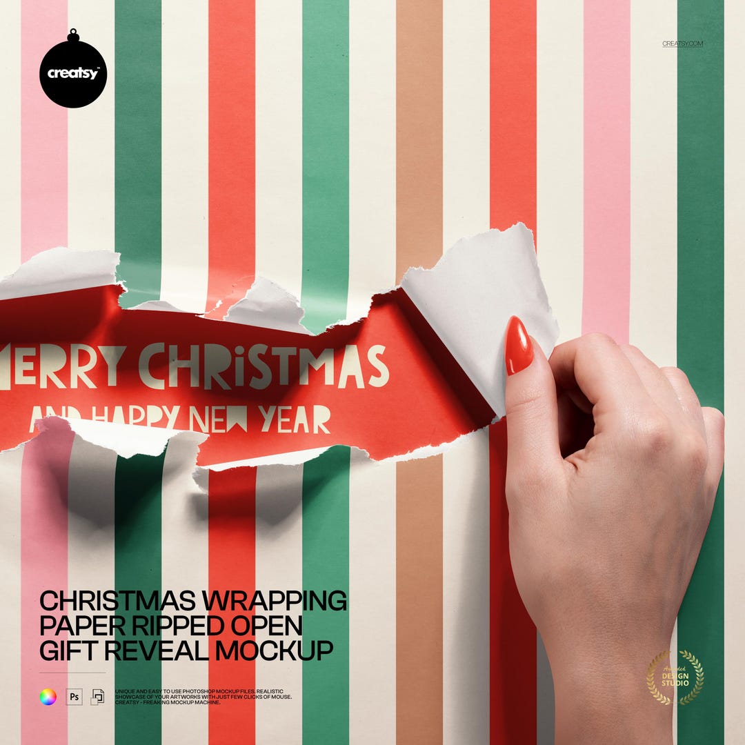 Christmas Wrapping Paper Ripped Open Gift Reveal Mockup - Etsy