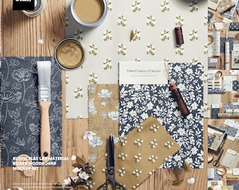 Rustykalny płaski materiał do układania, zestaw makiet moodboard