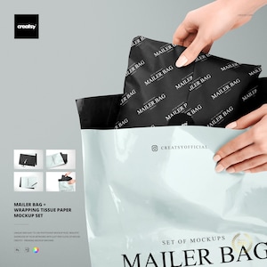 Mailer Bag Wrapping Tissue Paper Mockup Set: Editable PSD Template