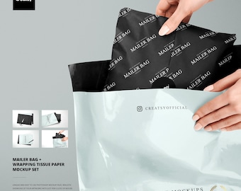 Maqueta de papel de seda para envolver bolsas de correo: Plantilla PSD editable