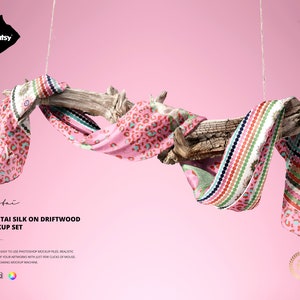 Habotai Seidenschal auf Treibholz Mockup Set