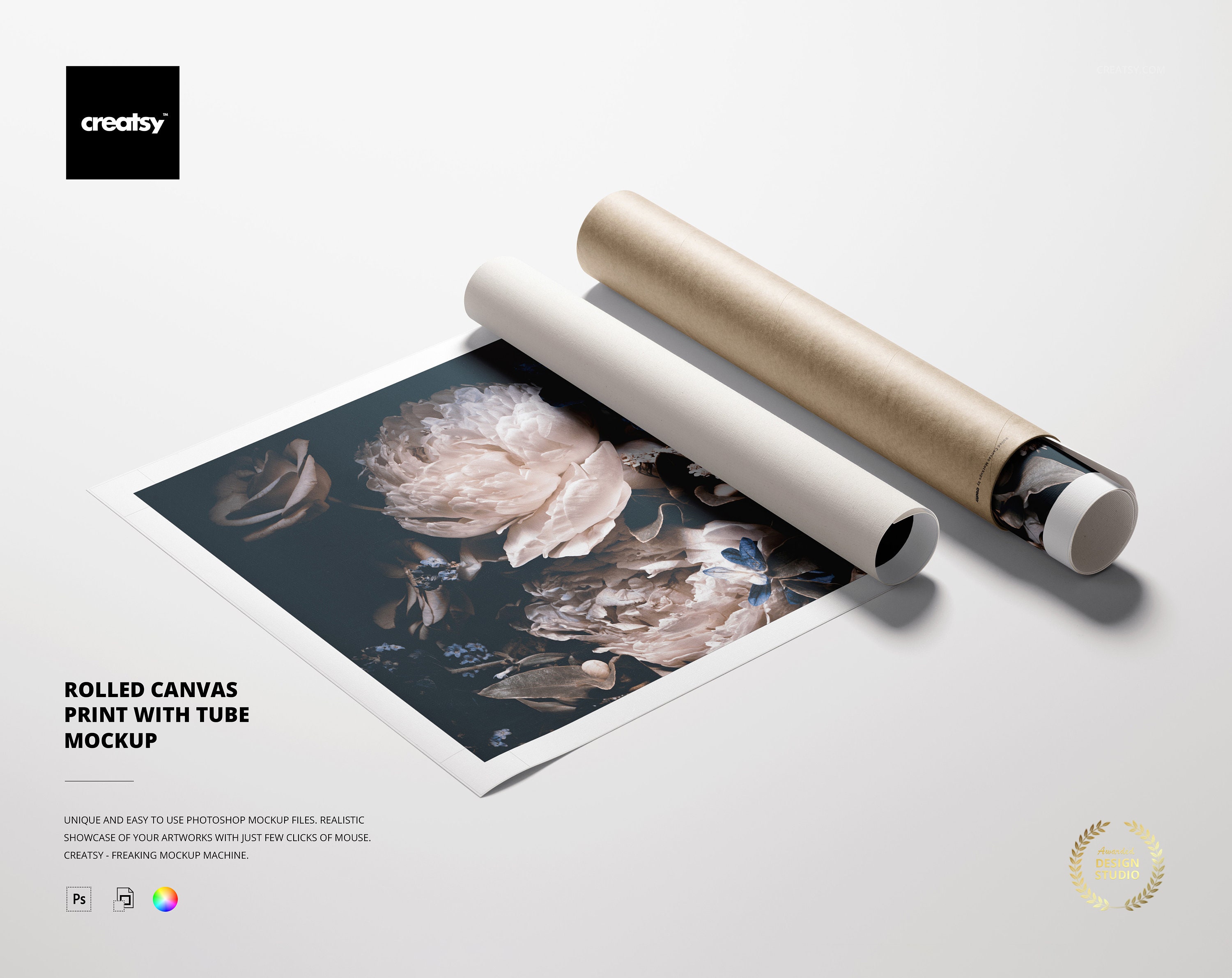 Rolled Canvas Print With Tube Mockup 