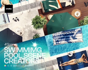 Swimming Pool Side Towel Mockup Scene Creator Bundle
